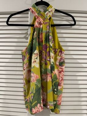 Express Floral Halter Tank in Olive Green & Pink
